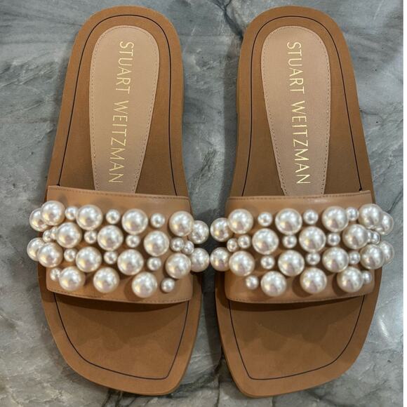 Stuart Weitzman Goldie Slide Adobe Chiffon Calf Size 5B - Picture 3 of 9